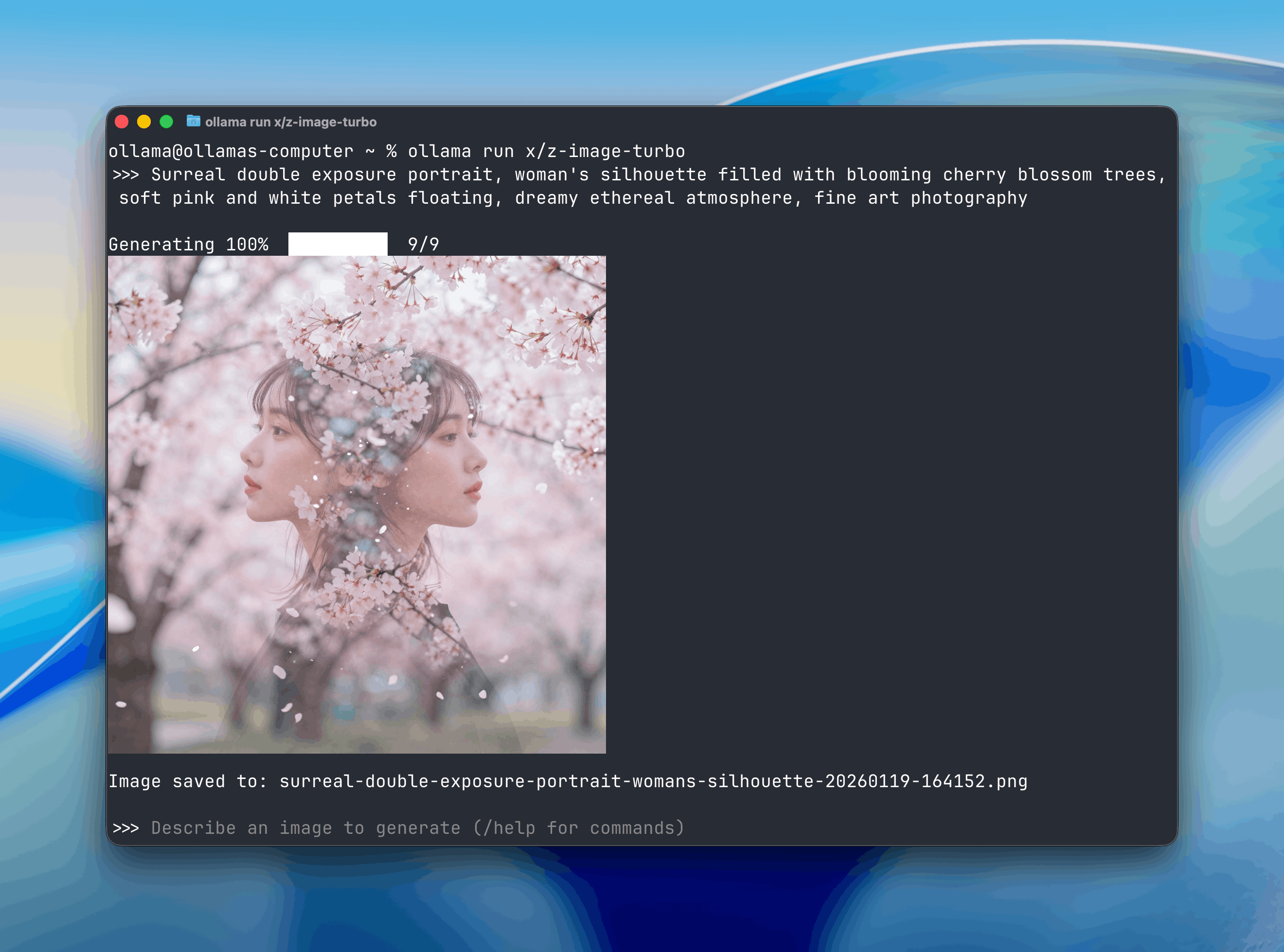 Surreal double exposure portrait with cherry blossoms